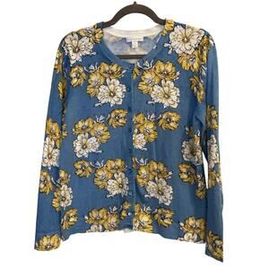 Charter Club Size XL Blue White Yellow Floral Button Up Cardigan